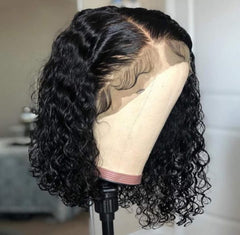 Perruque Bob bouclée profonde sans colle à 180 % de densité 13 × 4 en dentelle de couleur naturelle