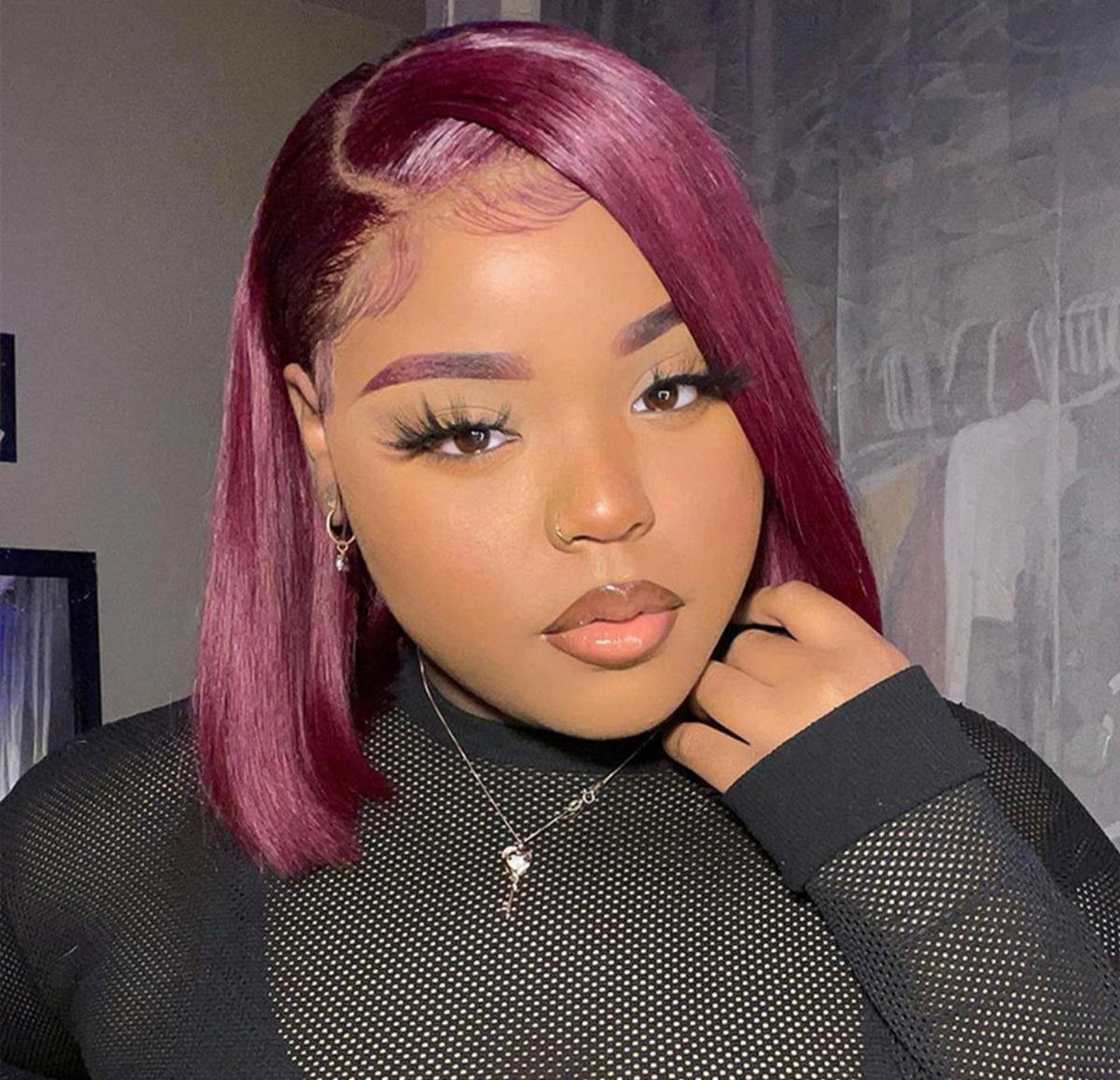 Perruques Bob colorées 99J Perruque Bob courte 13 × 4 Perruque en dentelle Perruque de cheveux humains raides