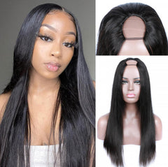 Perruques en cheveux humains raides en U, perruques en cheveux naturels de densité 250 %